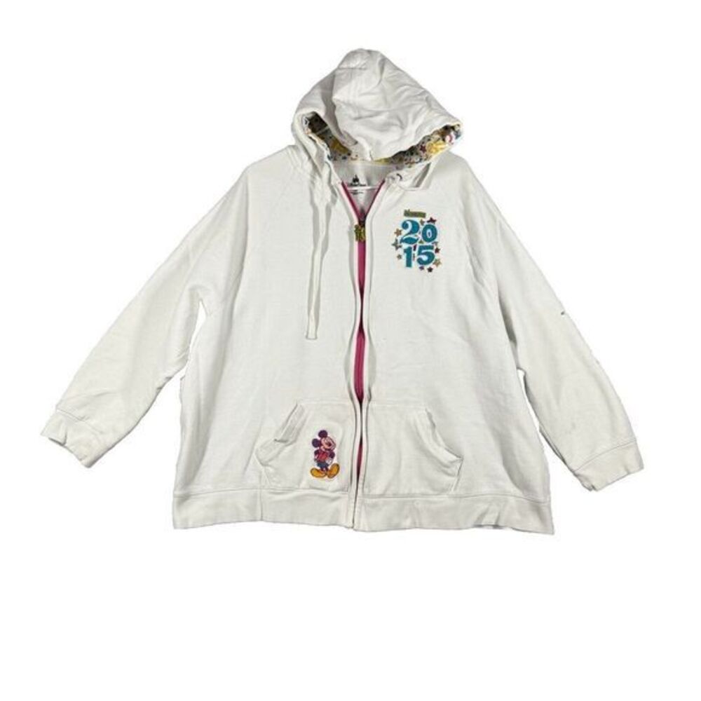 Walt Disney World Parks 2015 white full zip hoodie ‎ Mickey Mouse cartoon 3x